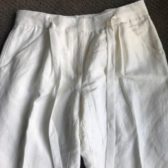 Cream Linen Cropped Tie front pants from Dex - Picture 2 of 3